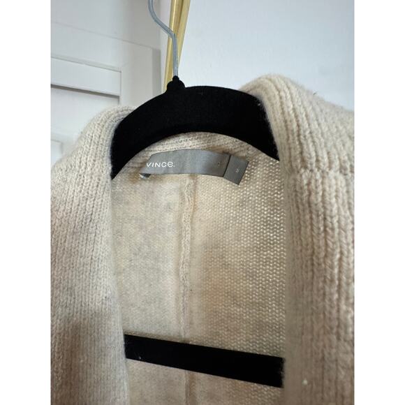 VINCE Sweater Shawl Open Drape Cardigan Natural Cashmere Wool Pockets Collar - Picture 3 of 5